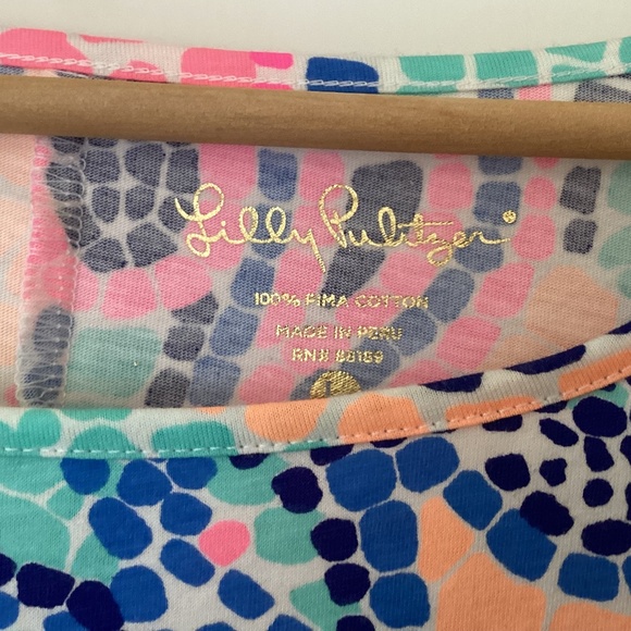 Lilly Pulitzer Edna Swing Dress Tile Wave Reduced Multi Asymmetrical Hem 3/4 Slv - Picture 7 of 13